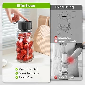 Mason Jar Vacuum Sealer Kit for Wide and Regular Mouth Mason Jars