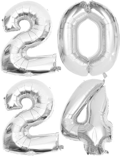 EXCEART 1 juego de globos de números 2024, globos de fiesta, globos de Año Nuevo, globos de aluminio 2024, decoraciones de Año Nuevo