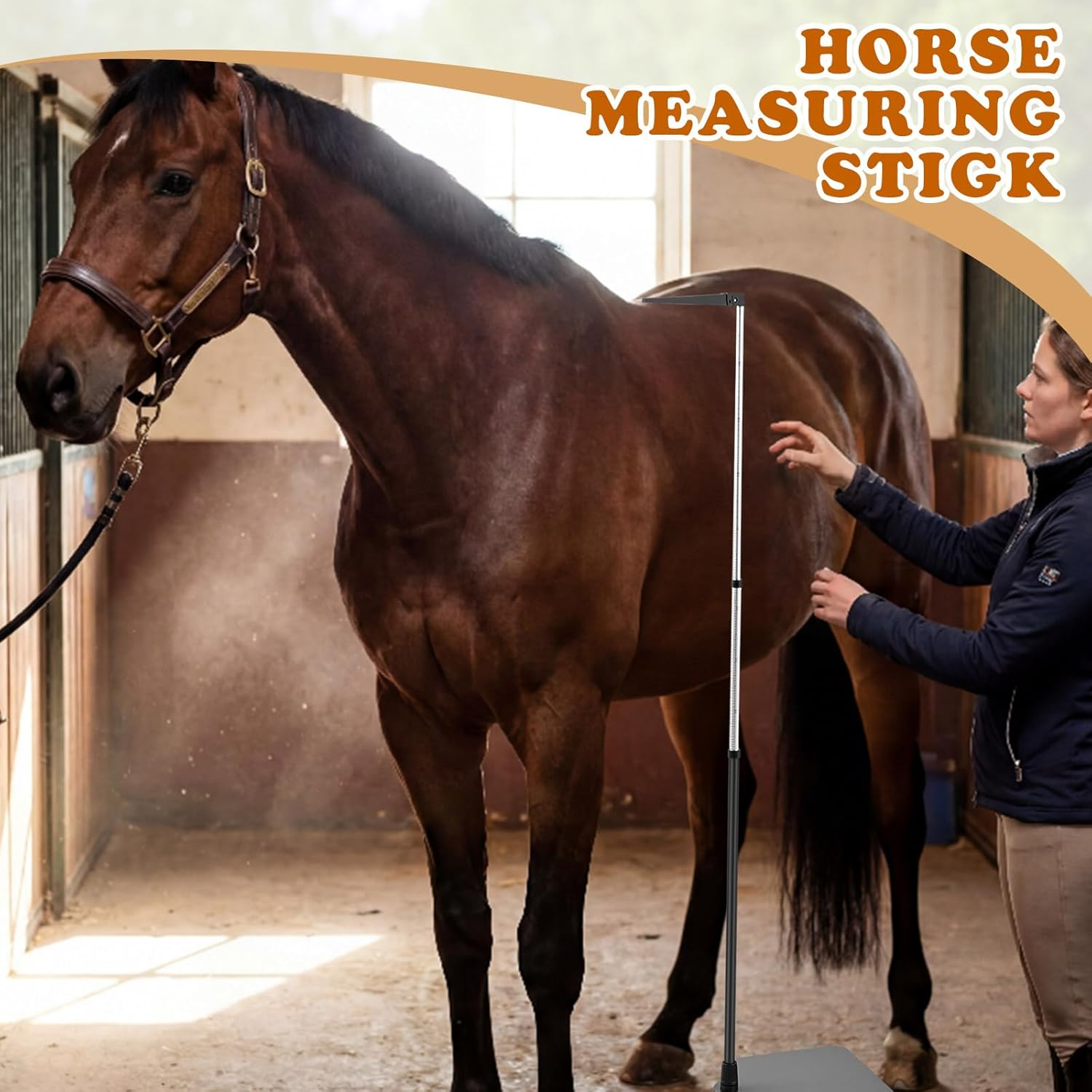 2 PCS Horse Height Measuring Kit - Foldable 91 Inch Tape & Lightweight Aluminum Stick (27.5-74.8 Inch), Accurately Measure Horse Height in Hands (Weighted Base)