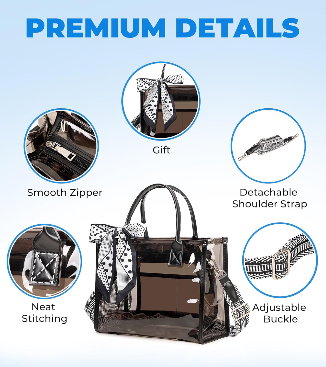 Clear Tote Bag Stadium Events Transparent Clear Purse for Women Thick PVC Shoulder Bag with Guitar Strap for Concert - Image 6