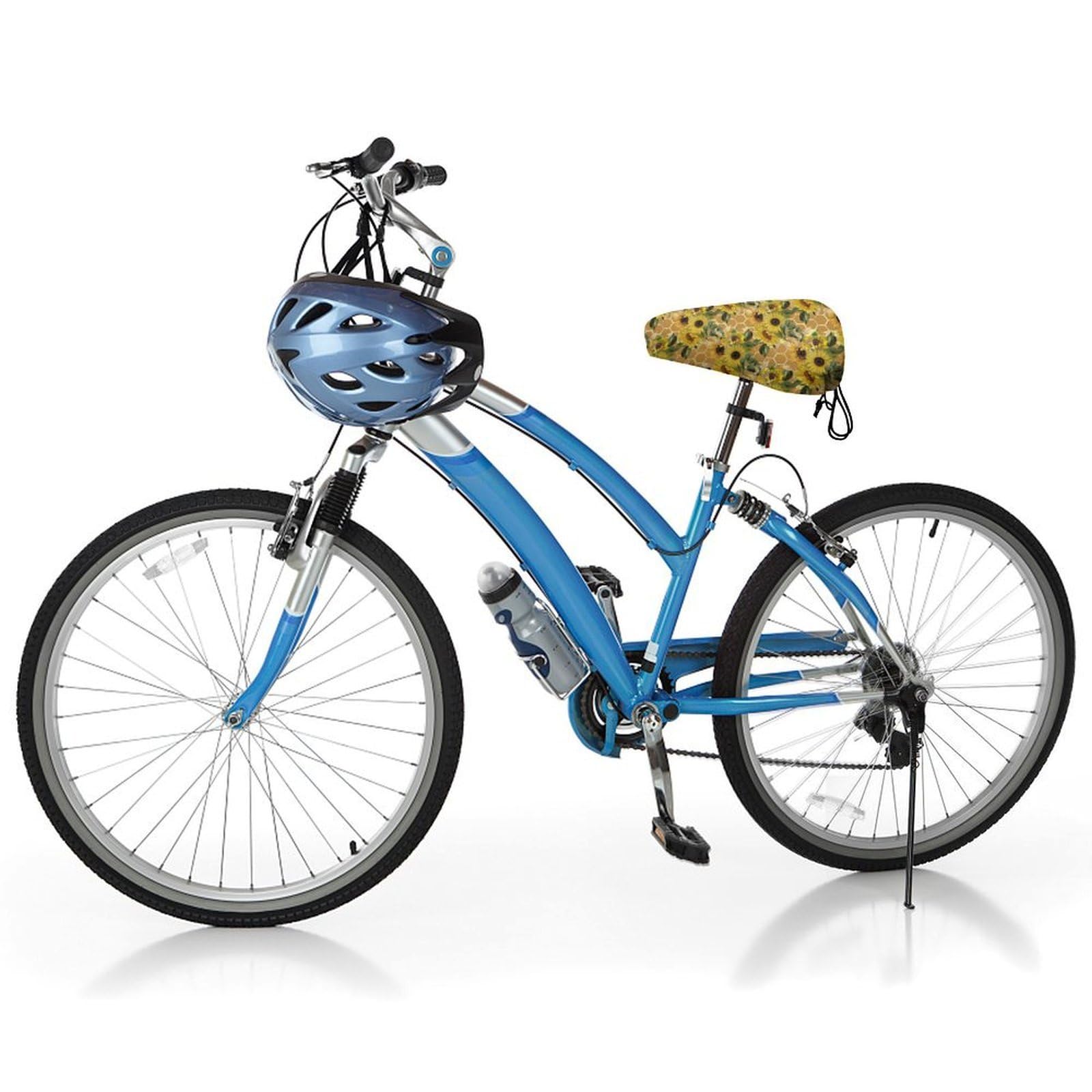 Coprisella Bici Impermeabile, Coprisella Bicicletta Impermeabile Fibbia a Molla + Chiusura a Cordino Copertura Sella Bici Motivo Girasole 3D Coprisedile Universale (Esagono,2 Pezzi)