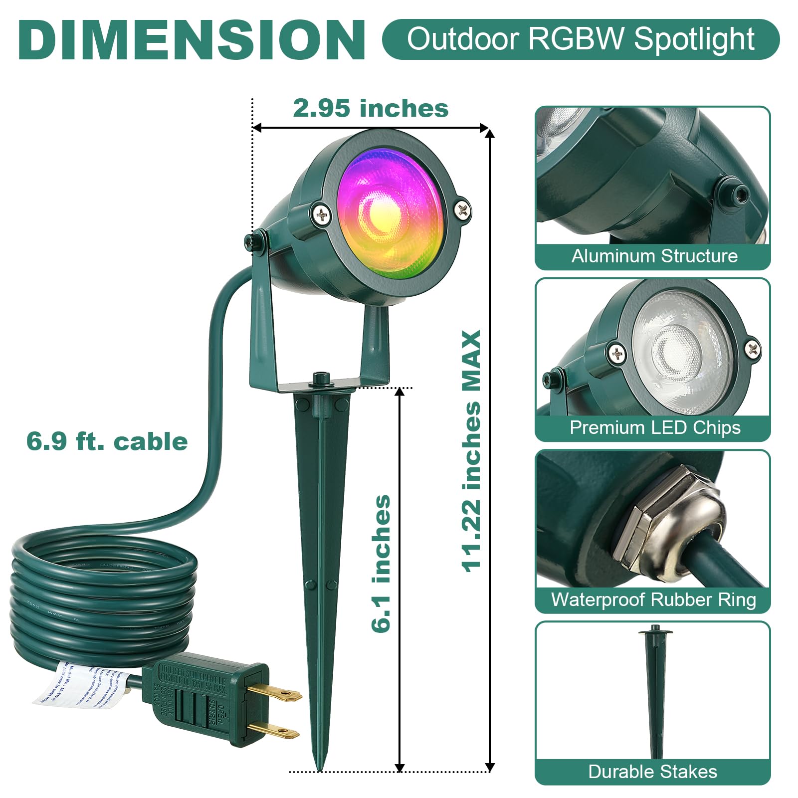 Enhon 4 Pack Christmas RGBW Spotlight Outdoor, Waterproof Landscape Lighting 120V LED Spot Lights with Remote Control Color Changing, Outdoor Stake Lights for Holiday Garden Yard (Patent Pending)