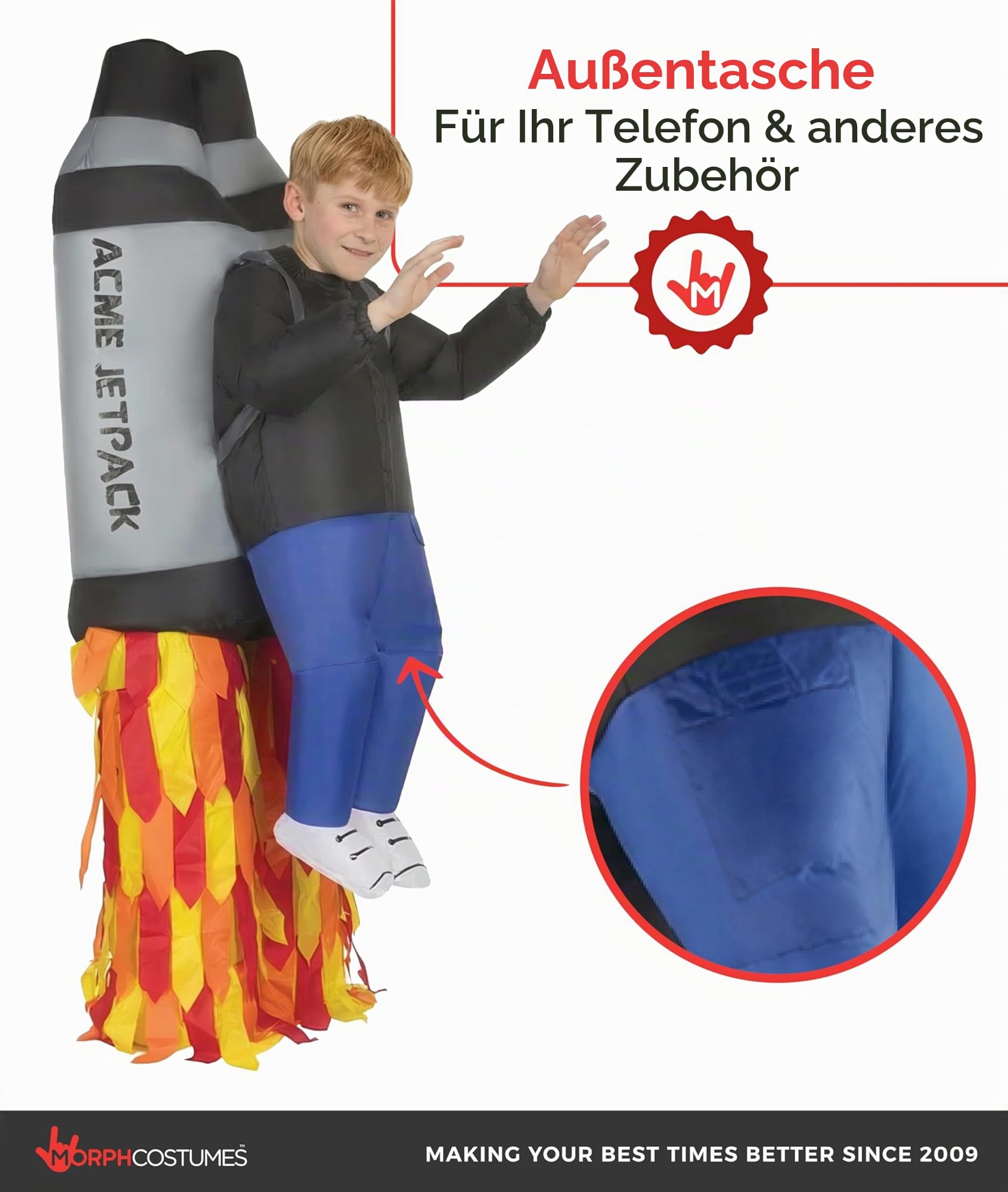 Morph Aufblasbares Raketen Kostüm für Kinder, lustiges Faschingskostüm für Jungen und Mädchen - Einheitsgröße