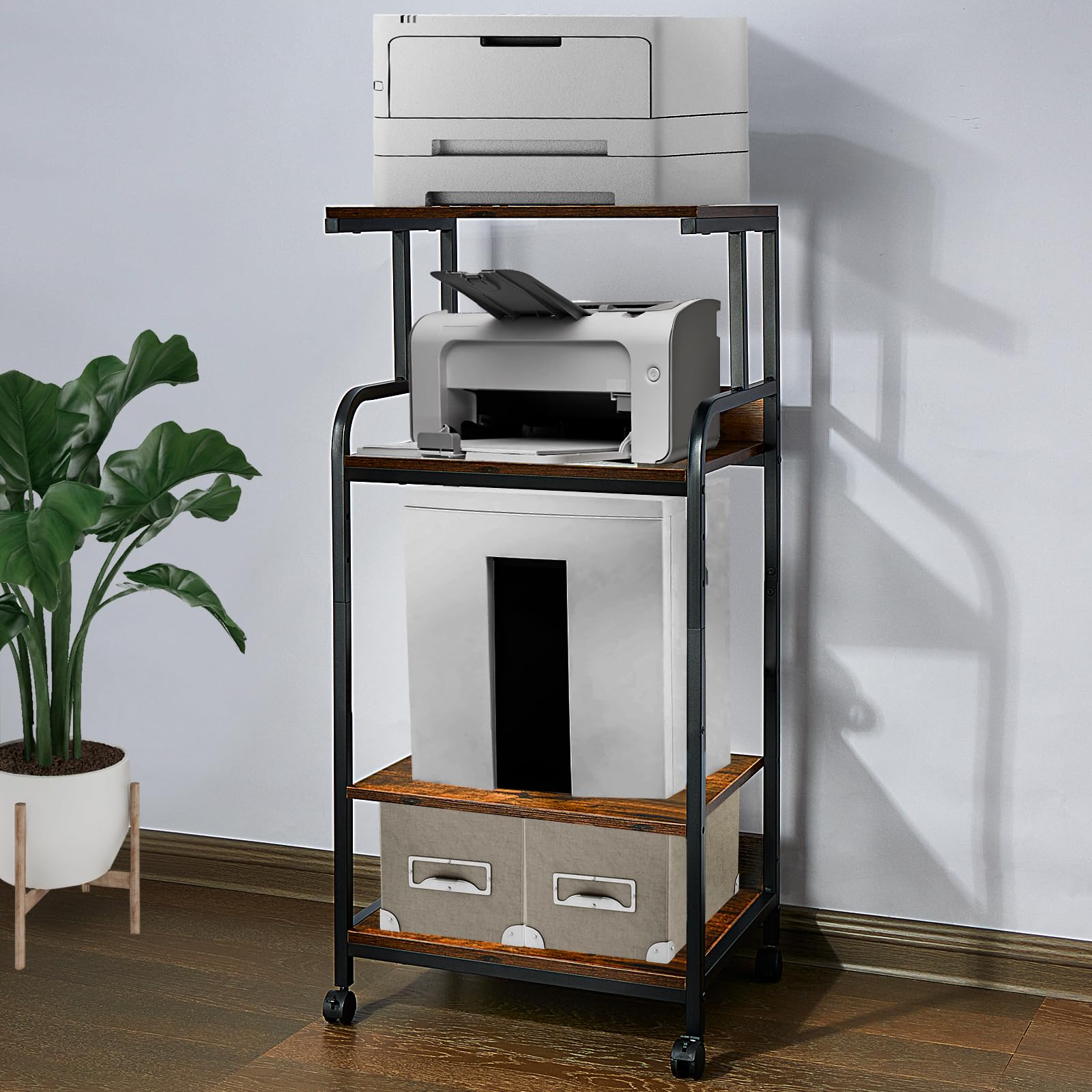 Soportes de impresora de 4 niveles, escritorio de impresora con ruedas, soportes multiusos para impresora de oficina y hogar, estantería para impresoras u oficina para máquinas de fax, 2