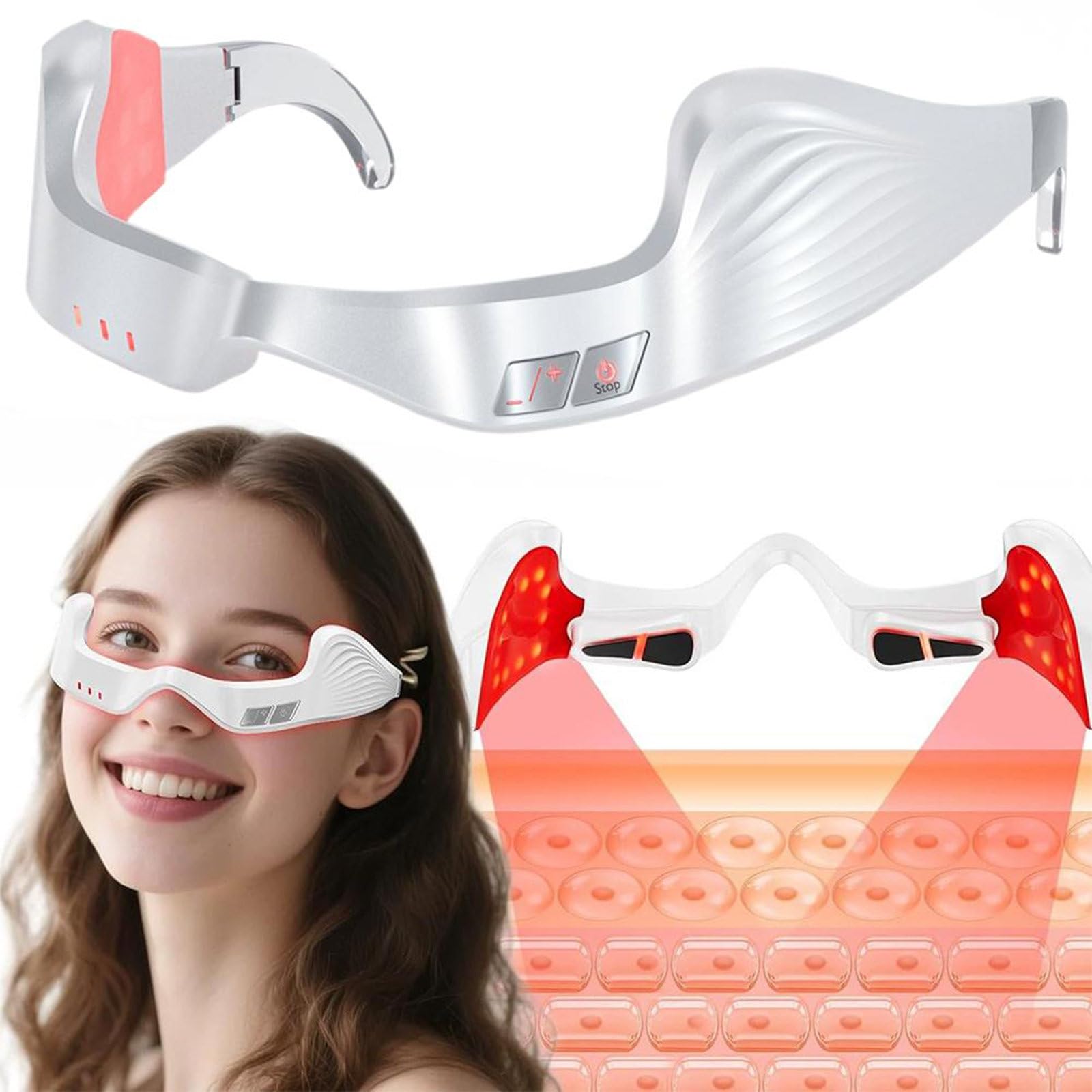 Terapia Luz Roja Masajeador Ojos, Masajeador Ocular De Microcorriente 3D para Reducir Ojeras, Hinchazón Y Líneas Finas, Dispositivo De Belleza Recargable con 3 Intensidades