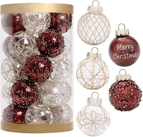 25 bolas de Navidad de 2.36 pulgadas, inastillables, color café, dorado, adornos colgantes para árbol de Navidad