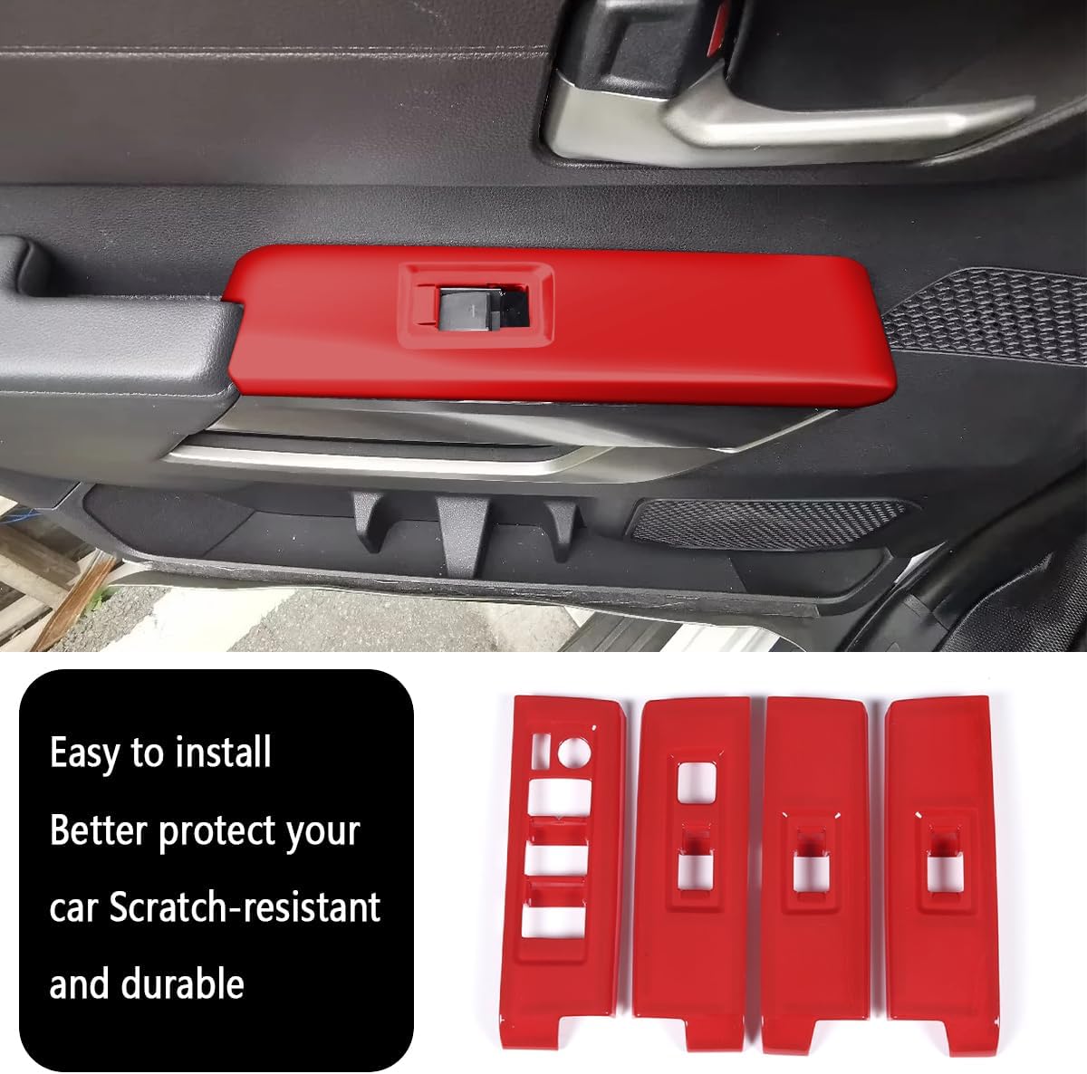 Car Accessories Automobile Door Window Control Panel Cover Trim Compatible with Toyota Tundra/Sequoia 2026 2025 2024 2023 2022 (with Rearview Mirror Adjustment Button:Red) 4PCS ABS
