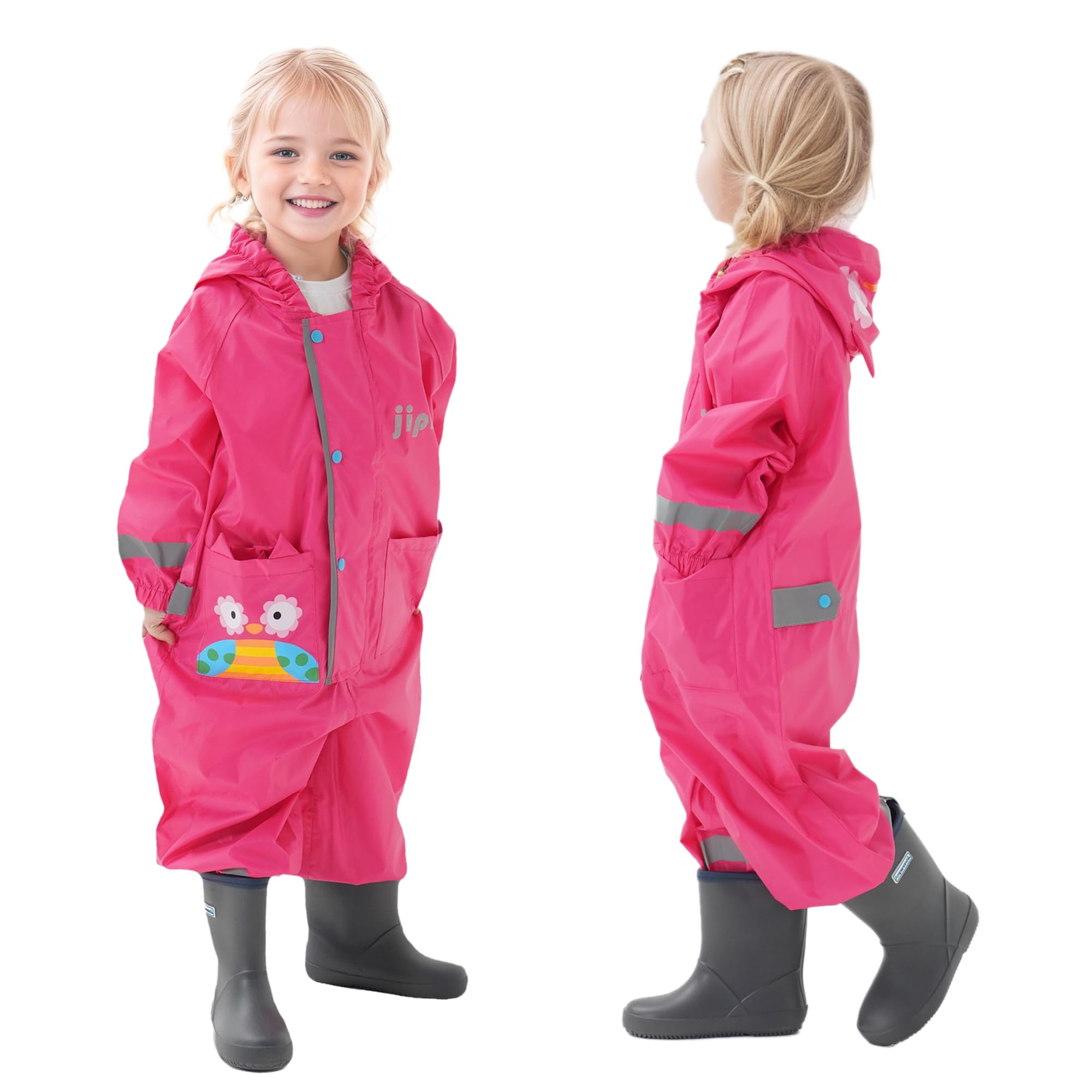 Impermeabile Ragazza Ragazzo Tuta da Pioggia Impermeabile Outdoor con Cappuccio e Reflex Lungo Antipioggia Portatile Giacche Pantaloni Mantella Viaggio Poncho Running per Bambini 1-9 Anni