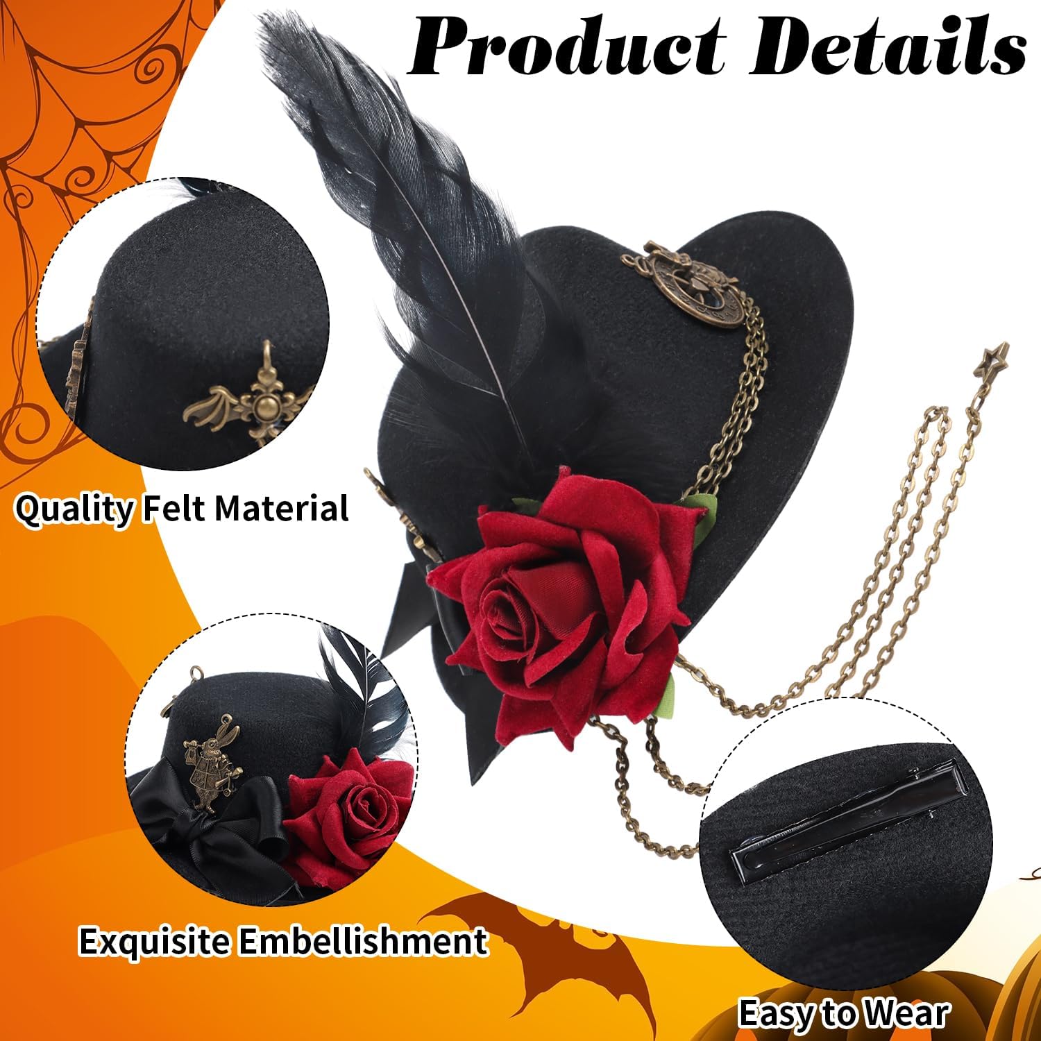 FOIMAS Steampunk Mini Top Hat Halloween Costume Hat Heawear for Women Halloween Costume Party Accessories