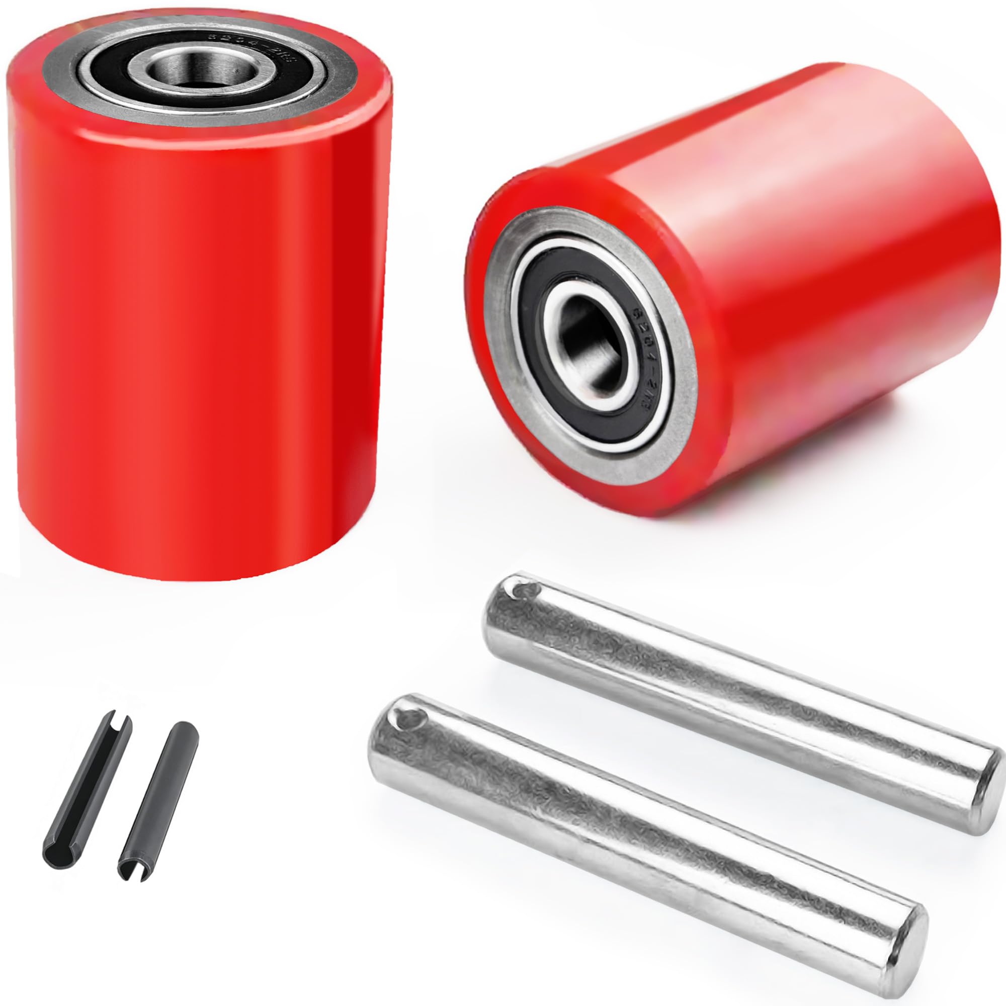 1 Pair Pallet Jack Wheels Replacement Kit, 3"x3.75" PU Load Rollers,Red