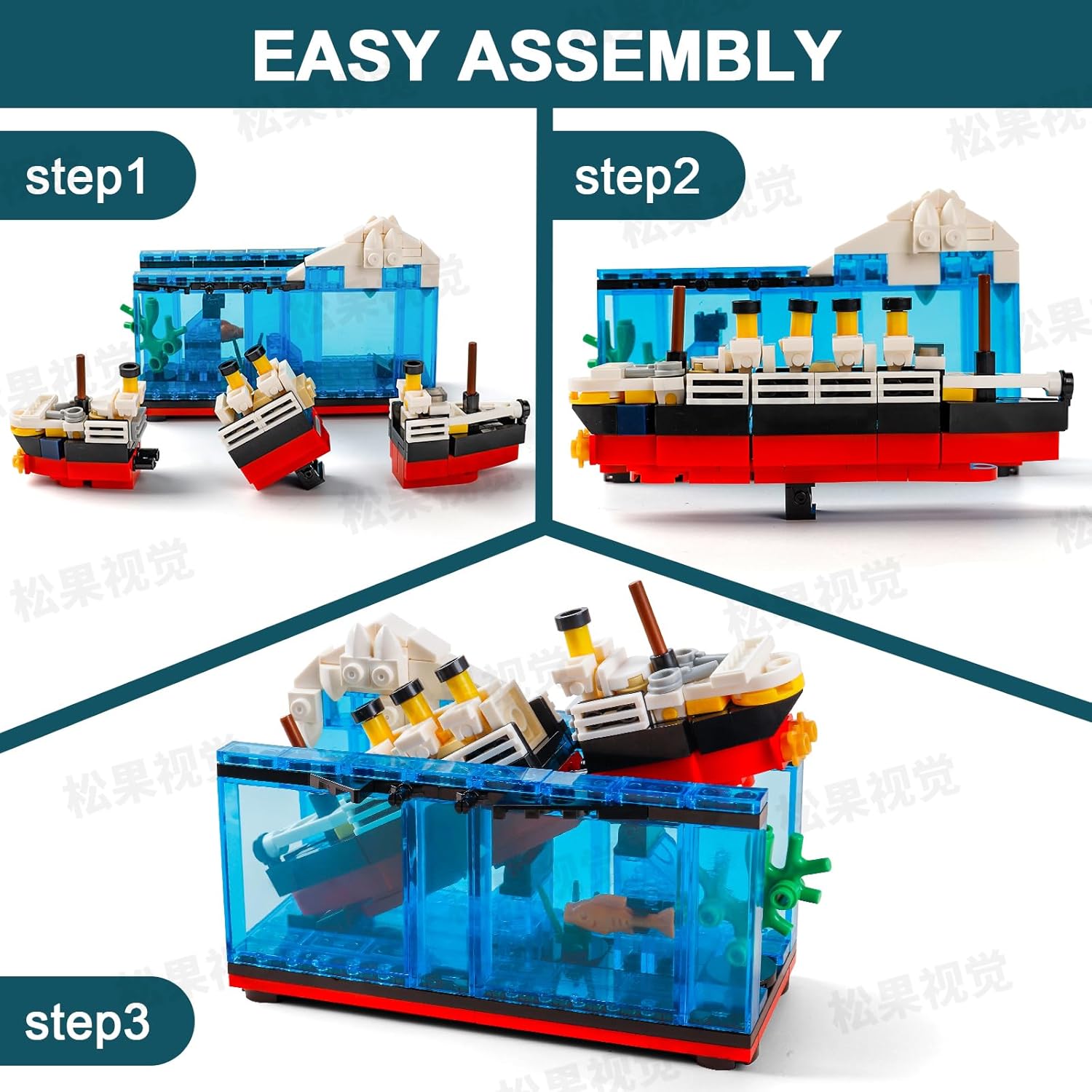 Titanic Sink and Break in Half Toy Building Blocks Set, Titanic Toys for Kids, Titanic Cruise Ship Model Toy, Titanic Model Ship Kit, Boat Bricks Kit 247 PCs - Image 3