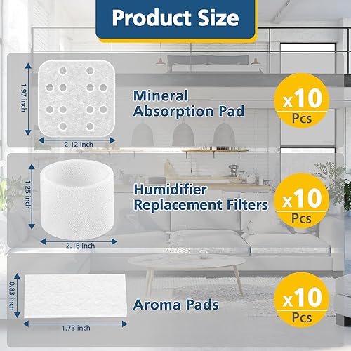 Vista 16 de Almohadillas aromáticas, 30 unidades, filtros de repuesto para humidificador compatibles con humidificadores LEVOIT LV600S, Classic300S, LV600HH