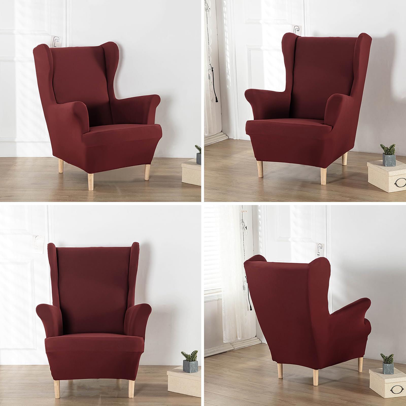 Pack 2 Fundas Elásticas De Spandex Para Sillas Wingback (Respaldo De Ala) - Protección Antideslizante Y Ajuste Universal (80-92 Cm De Ancho)
