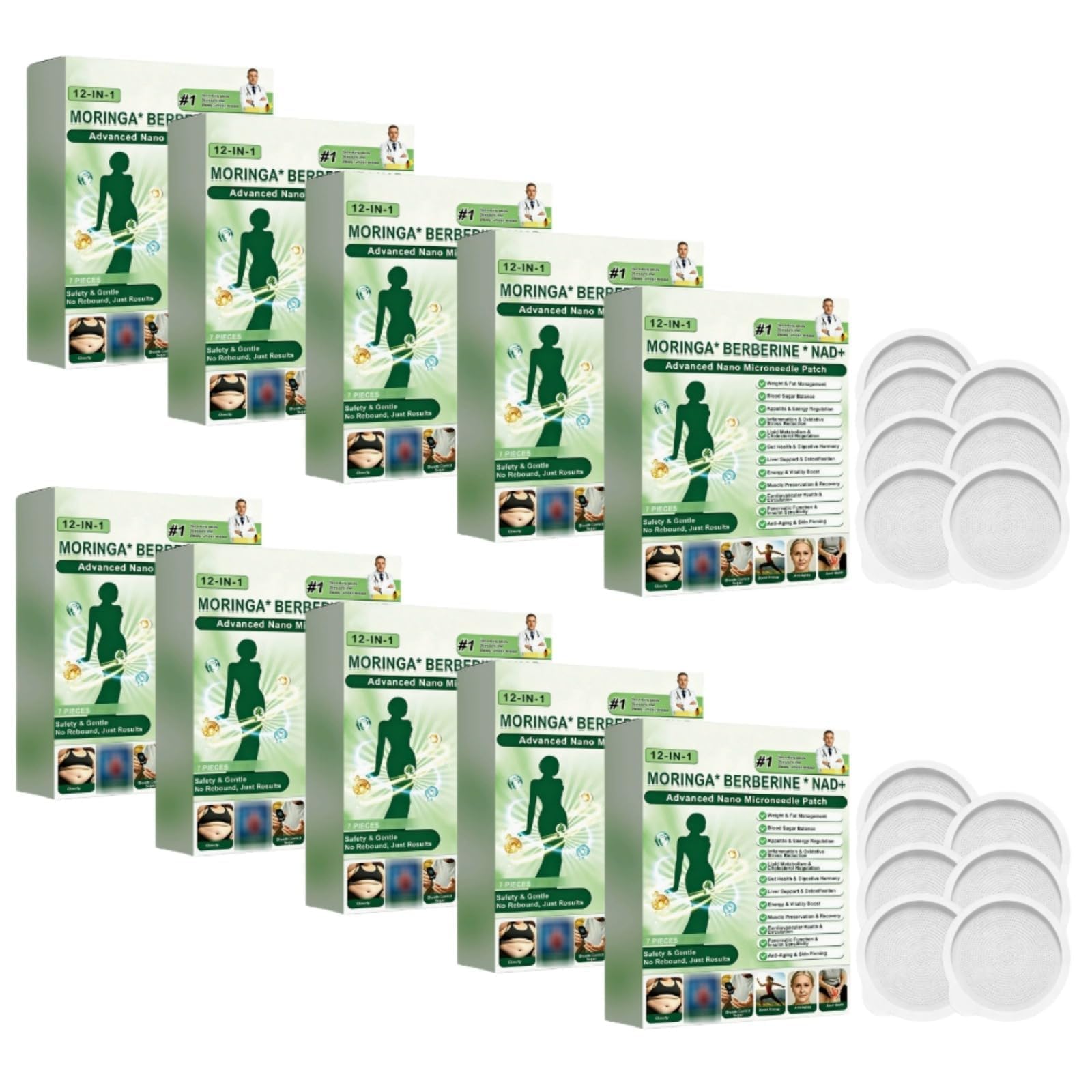 Moringa x Berberine 12 w 1, plaster odchudzający Nano Microneedle | Nano Microneedling niewidoczny - płaski brzuch łatwy w aplikacji, niewidoczny pod ubraniem, idealny dla mężczyzn