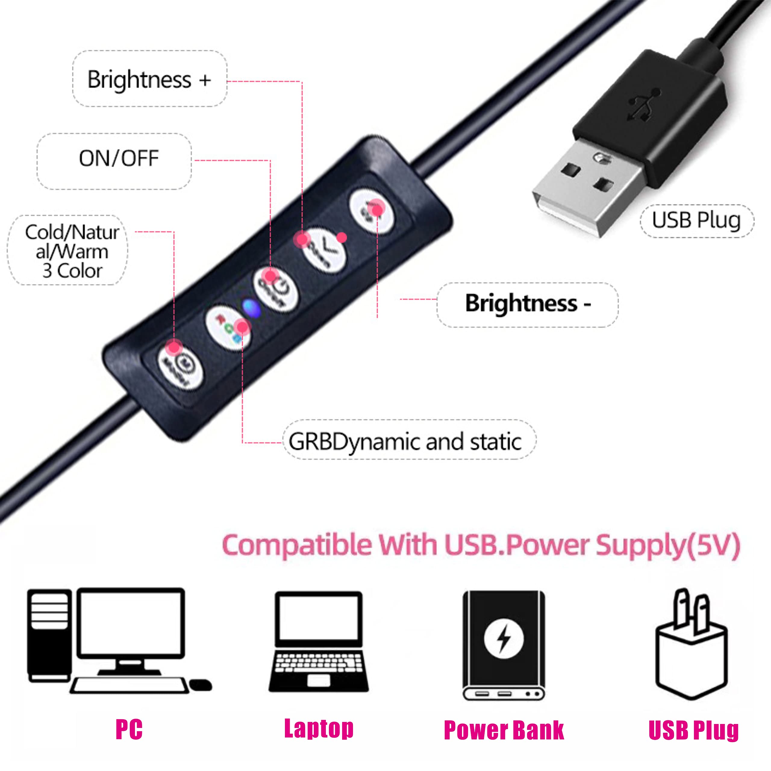 Anneau Lumineux LED,10 Pouces à intensité variable avec trépied et support pour téléphone portable, 8 couleurs / 10 niveaux de luminosité,pour selfie, maquillage, Tik Tok, Live Streaming