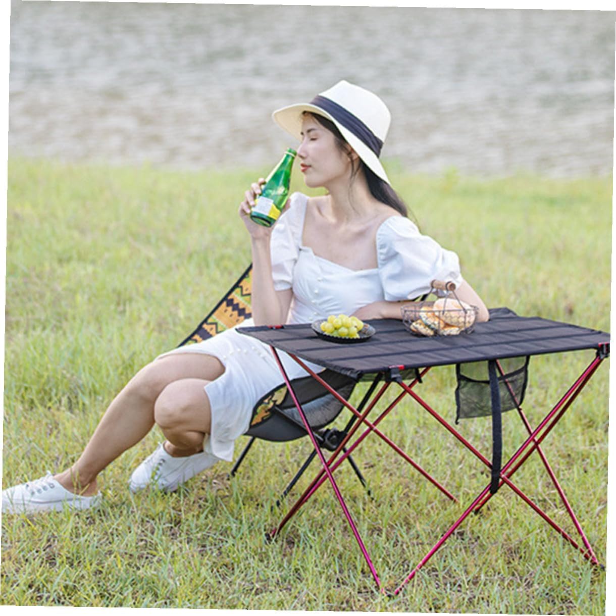 Folding Picnic Table Portable Lightweight Aluminum Alloy Small Camping Table with Carry Handle for Outdoor Beach Picnic and Hiking