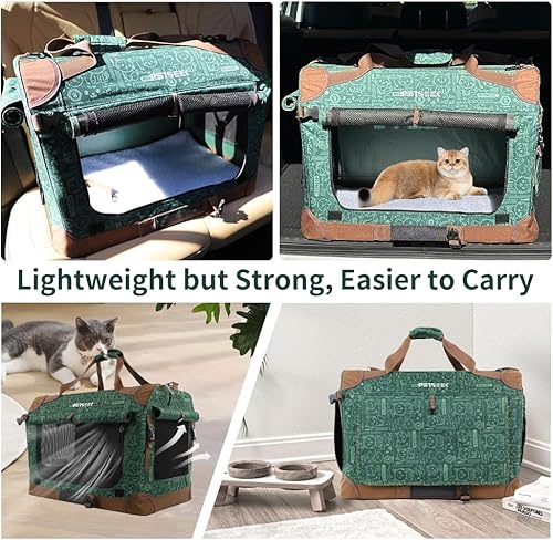 Miniatura 7 de Transportador para gatos extra grande, de lado suave, portátil para 2 gatos, 24 x 16.5 x 16.5 pulgadas, diseño plegable y cómodo, color verde