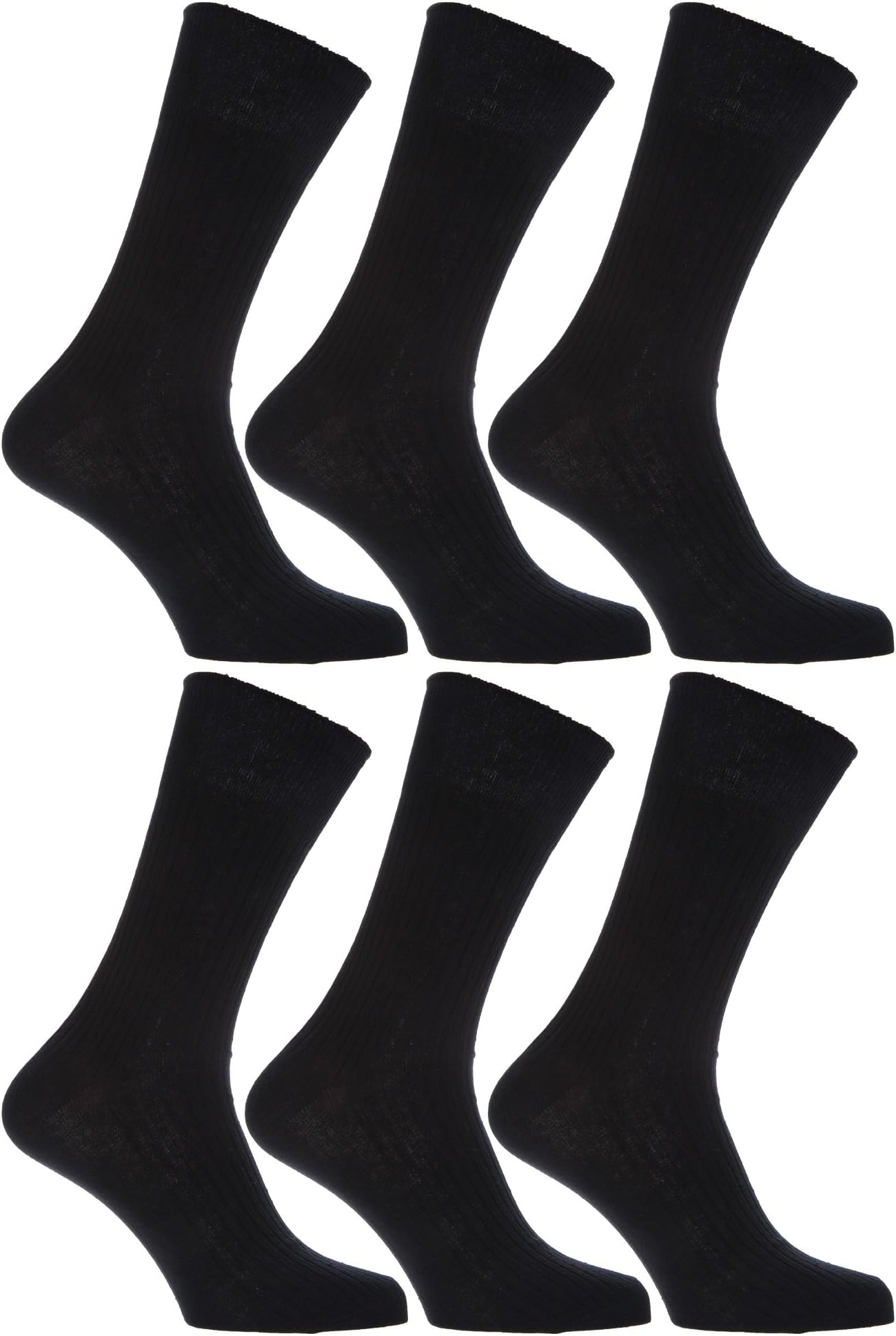Universal Textiles Mens 100% Cotton Non Elastic Top Gentle Grip Socks (Pack Of 6) (US Shoe 12-15) (Black)