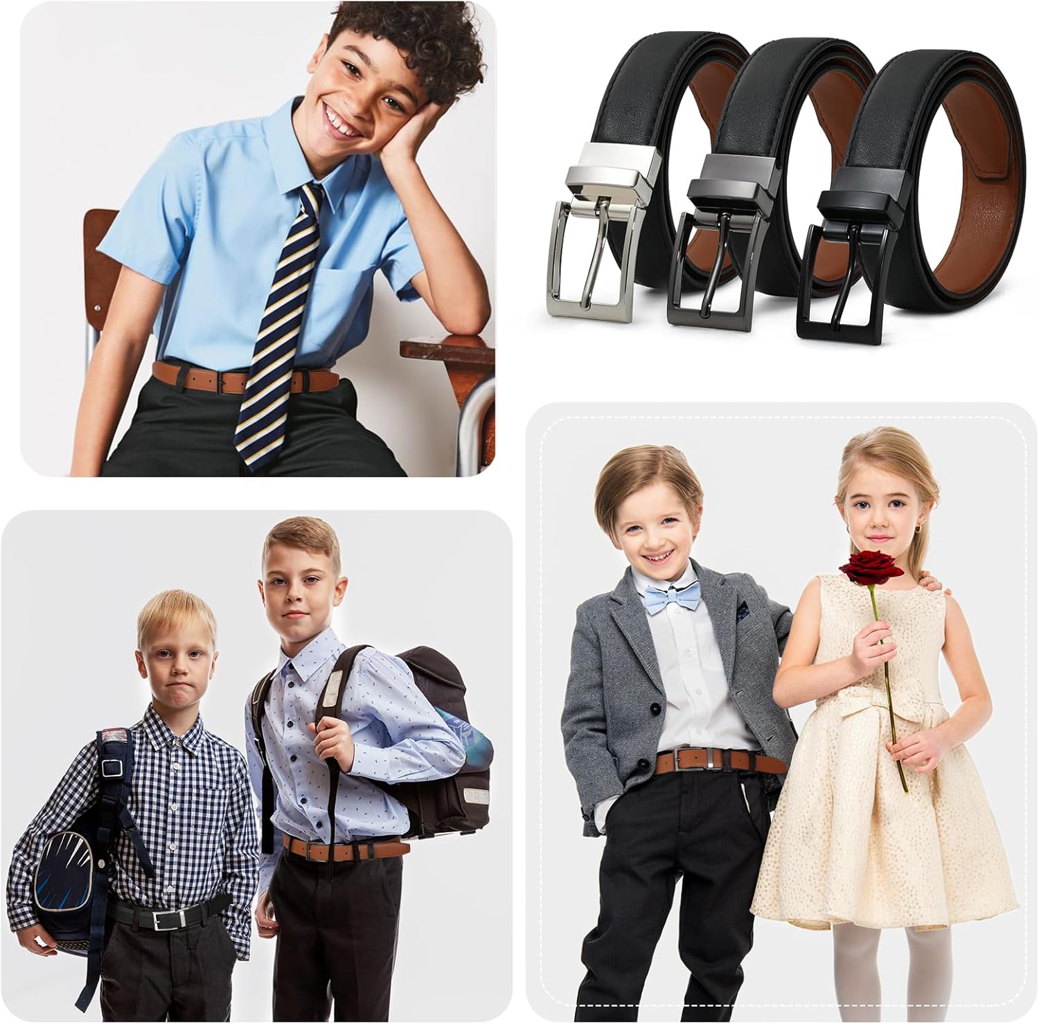 AWAYTR Reversible Kids Belts for Boys - Black and Brown Leather Belt for School Uniform Casual Jeans - Image 5