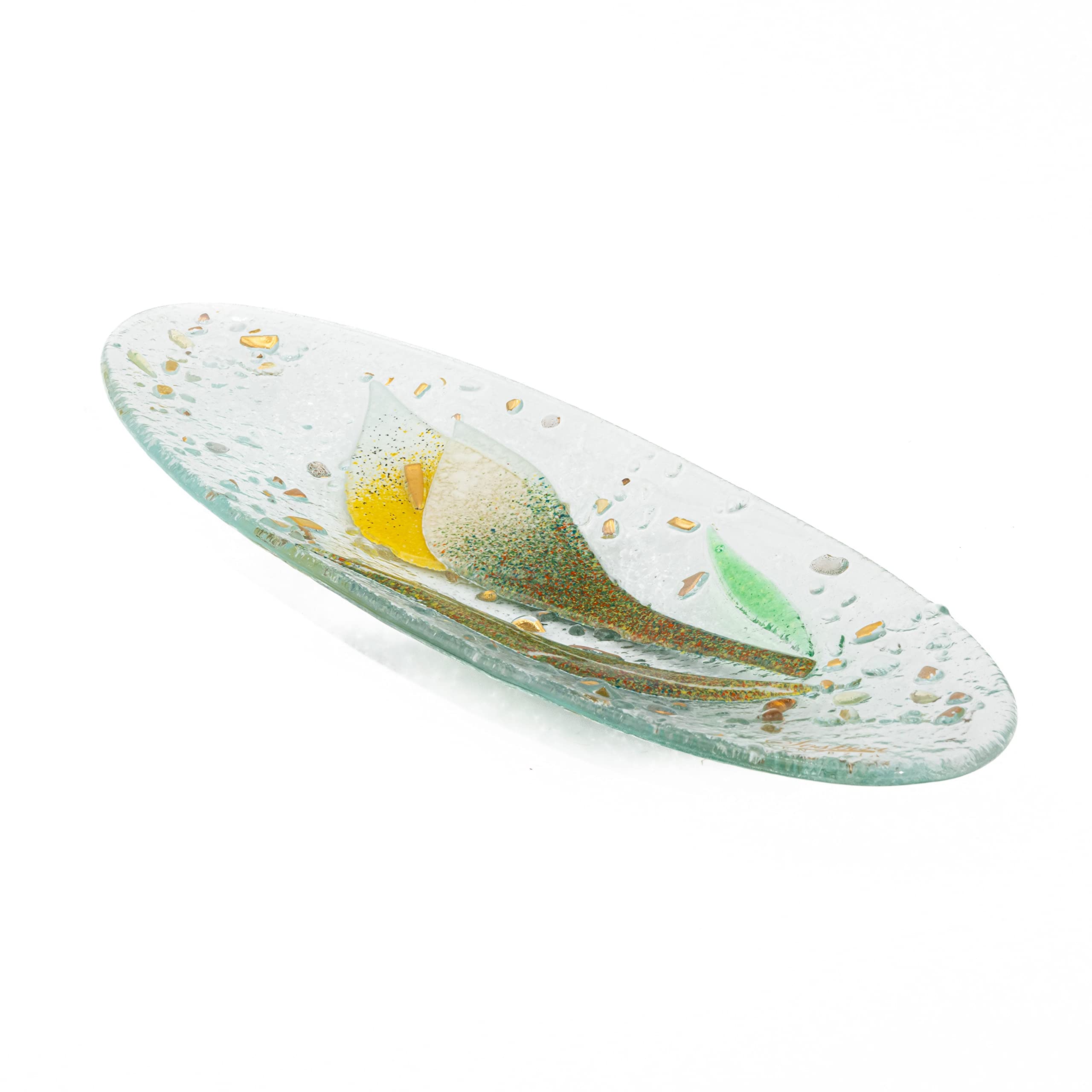 SOSPIRI VENEZIA Svuotatasca Piatto Soprammobile Decoro Floreale Vetro Murano Centrotavola Arredo Casa Idea Regalo Realizzato a Mano Made Italy (cm 28X11 Ovale)