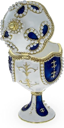 Miniatura 4 de BestPysanky Huevo de Pascua inspirado en la realeza de perlas en esmalte blanco, 3.75 pulgadas