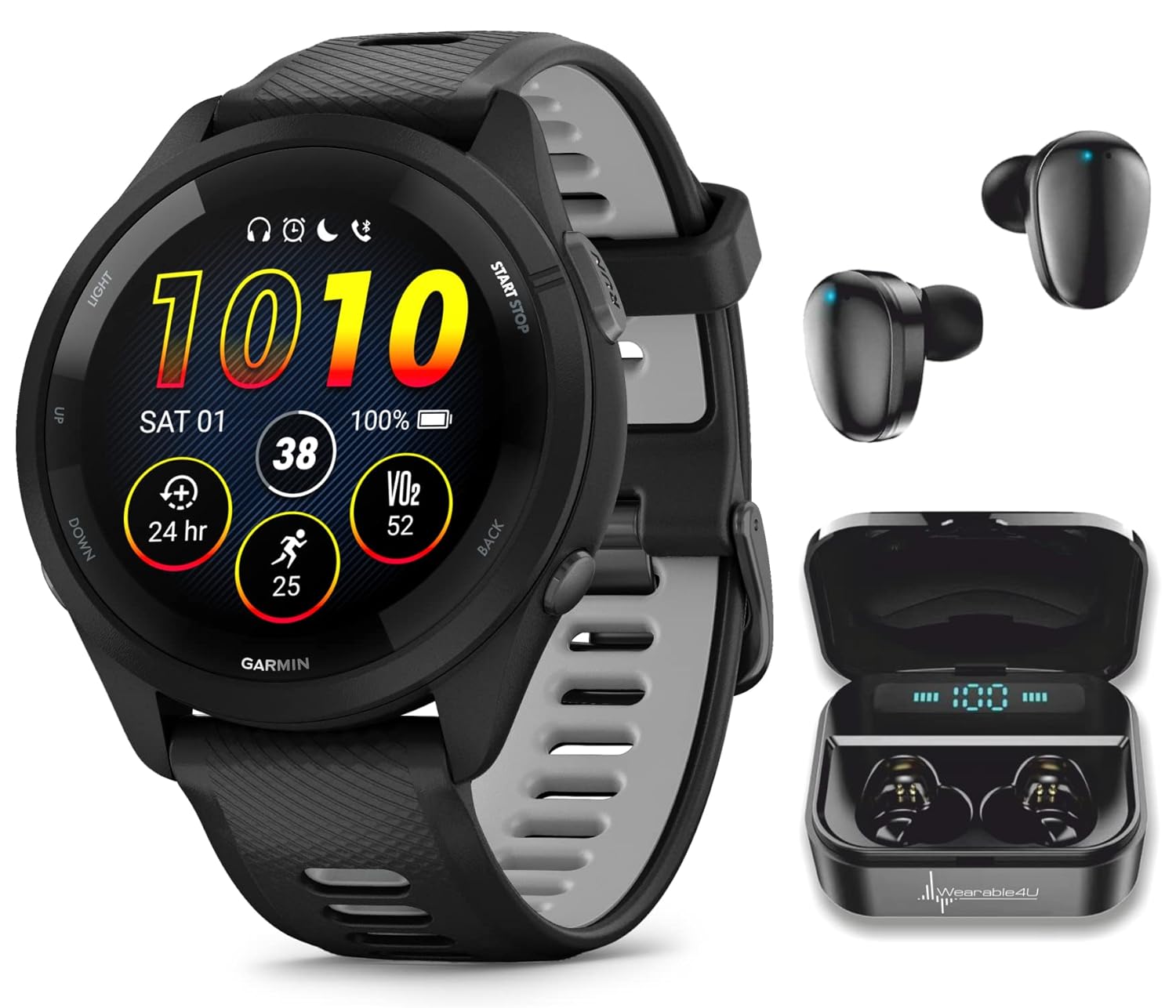 Wearable4U Garmin Forerunner 265 Music GPS Running 46 mm Smartwatch Black with AMOLED 1 3 in Touchscreen Display