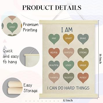 Positive Affirmations Poster Hanger Frame, Inspirational Wall Decor for Kindergarten Nursery Room Classroom, Motivational Poster Wall Art with Wooden Frames, 12x16 Inches -08