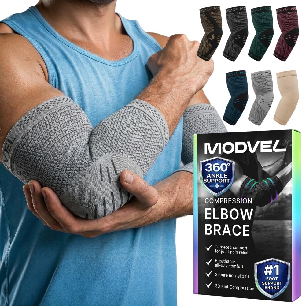 Modvel 2 Pack Elbow Brace - Golfer's Elbow Compression Sleeve Support for Joint Pain Relief, Recovery, Tendonitis Braces, Tennis Elbows Brace For Men & Women, Workout & Weightlifting Arm Wrap, Black