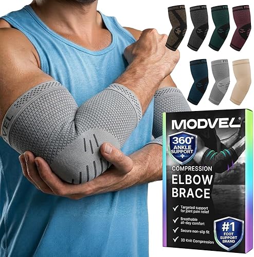 Vista 14 de Modvel Paquete de 2 coderas – Coderas de compresión para codo de golfista para aliviar el dolor en las articulaciones, recuperación, apoyos