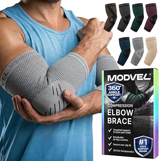 Modvel 2 Pack Elbow Brace - Golfer's Elbow Compression Sleeve Support for Joint Pain Relief, Recovery, Tendonitis Braces, Tennis Elbows Brace For Men & Women, Workout & Weightlifting Arm Wrap, Gray
