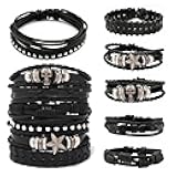 6 Pcs Punk Rock Studded Bracelet Set Adjustable Leather Cuff Wristbands Gothic Emo Alt Style Costume Accessories for Men Women