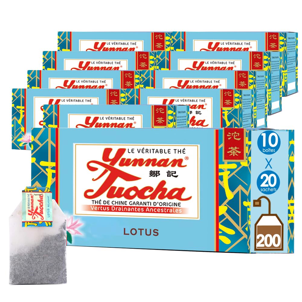 Yunnan Tuocha Zouji - Té Tuocha de Lotus - Orgánico - Calmante y relajante - 200 bolsas (10 x 20) - 400 g - Original Yunnan