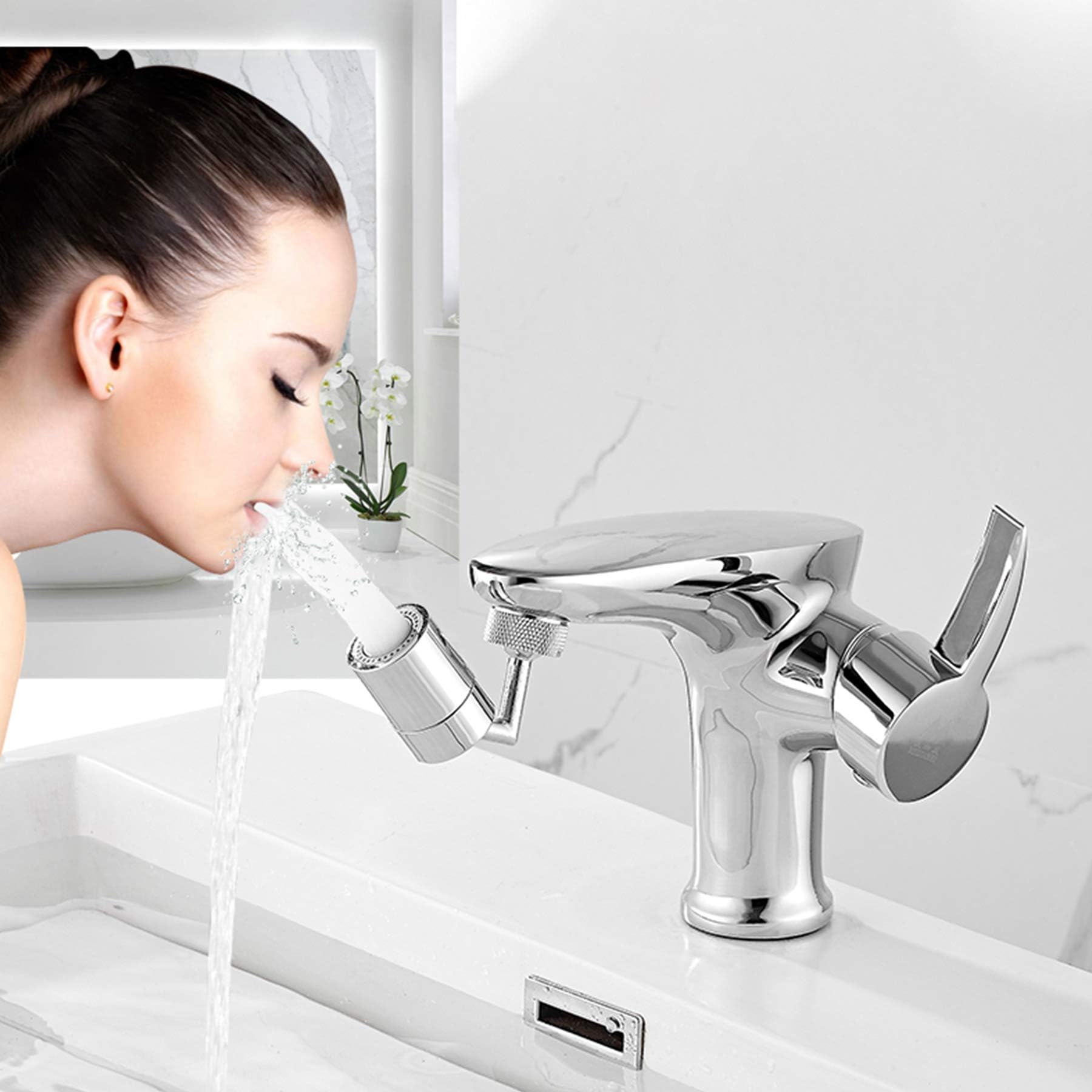 720-Degree Big Angle Swivel Universal Splash Filter Faucet Aerator,Dual Function Bathroom Sink Faucet Aerator,Multiple Function Gargle and Washing Eyes,15/16 Inch-27UNS-Male Thread-1.8GPM