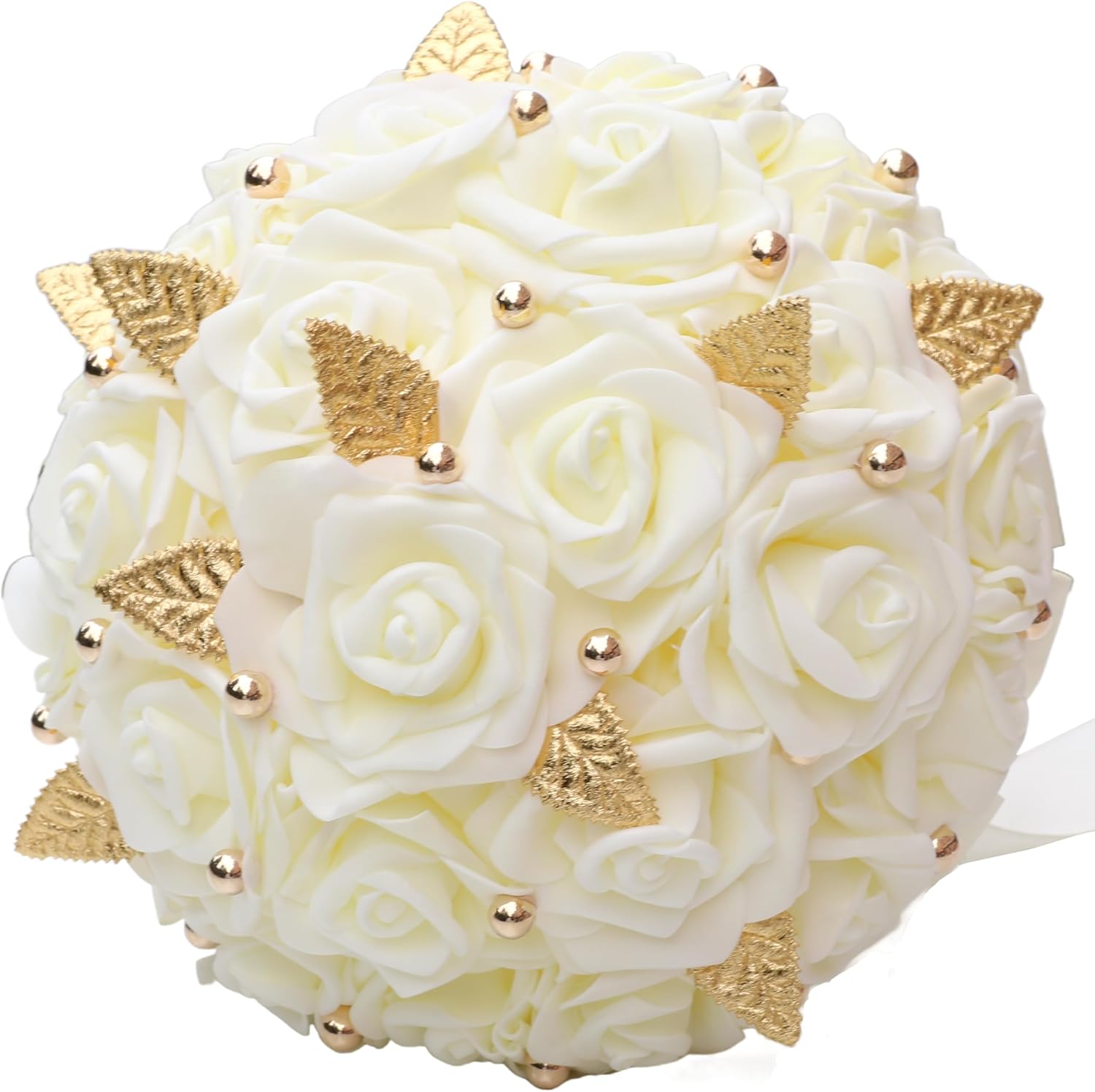 Wedding Bridal Bouquet Artificial PE Rose Bridal Bridesmaid Bouquet Wedding Hand Holding Bouquet Artificial Fake Flowers (A-Emerald Green & White, 6.7"/17cm)