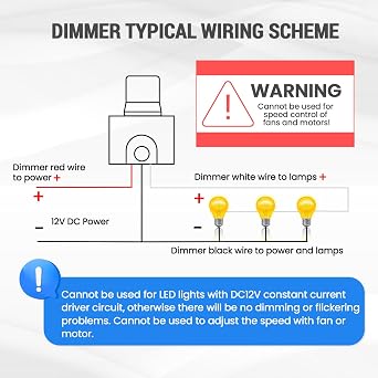 DoRight 12V Dimmer Switch, 5A 60W Low Voltage PWM Dimmer, 12 Volt Dimmer Switch for LED Lights, Smart Dimmer Light Switch for RV Auto, Camping Trailers, Boats, Caravans, Campervan, Black