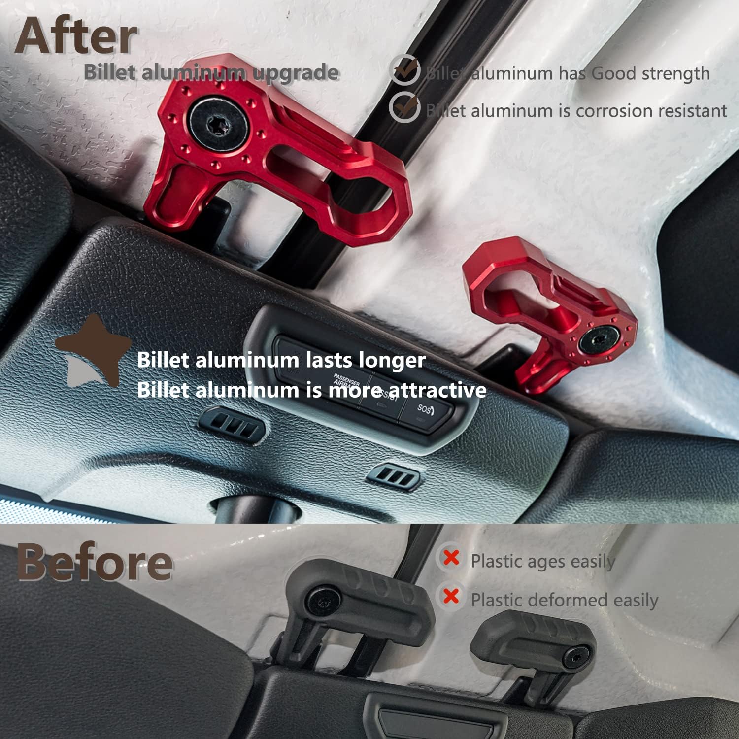 Billet Aluminum Freedom Panel Latch Hardtop Roof Removal Switch Handle Compatible with Jeep Wrangler JL 2018-2025 and Gladiator JT Acessories Red (Set of 6 Locks)