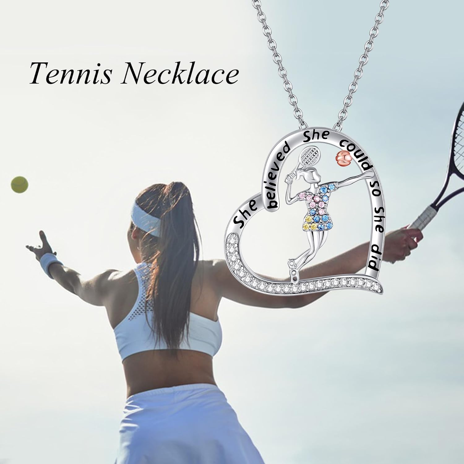 Sports Lovers Gifts for Women 925 Sterling Silver Tennis Necklace Sports Themed Pendant Jewelry for Tennis Players Lovers - Image 6