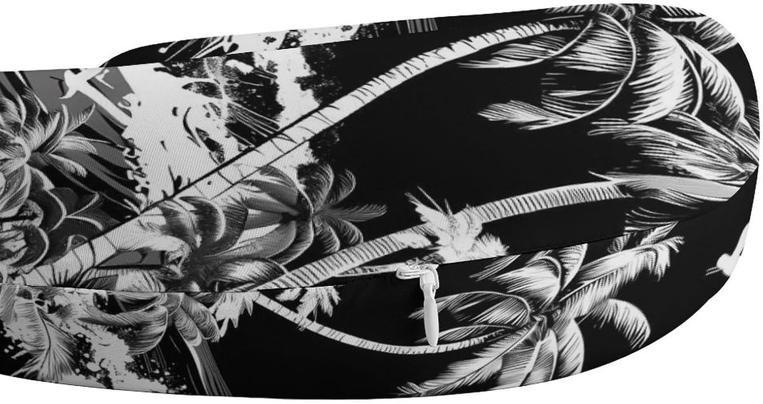 Palm Tree Black Travel Pillow U Shape Neck Pillow Washable Pillowcase for Sleeping Chair