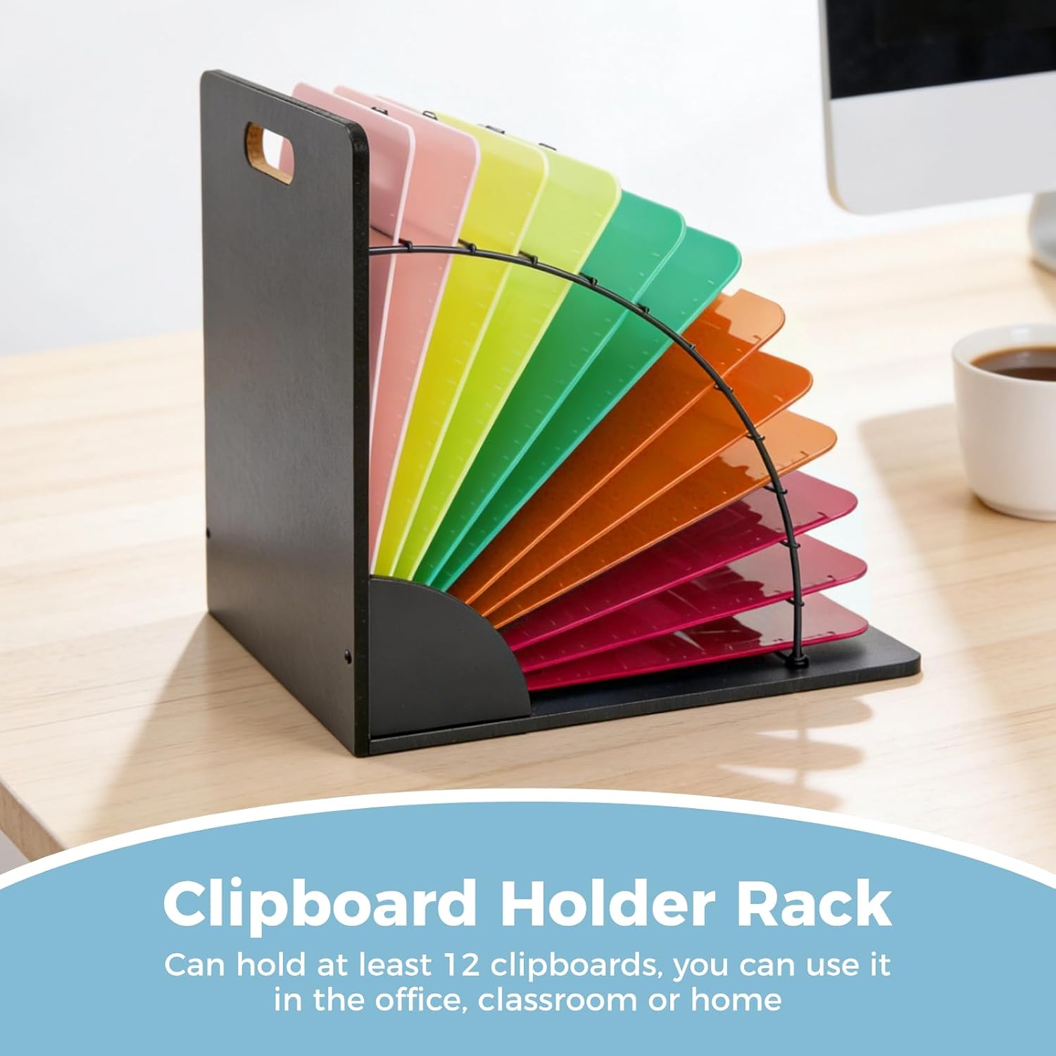 2 Pcs Clipboard Holder for Classroom - 12 Slots Desktop Clipboard Organizer Rack with Hollowed-Out Handles, File Paper Organizer for Classroom Office, 13.4 x 13.4 x 10.2 in image 3
