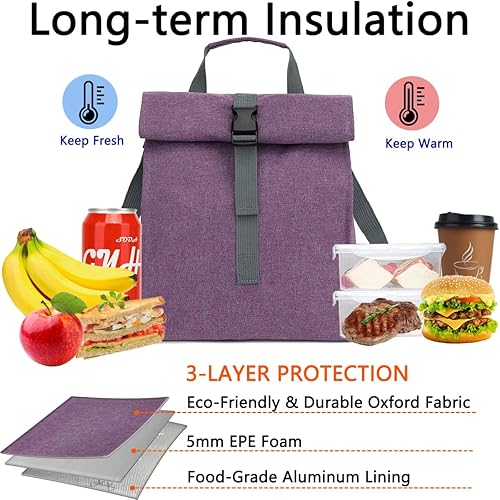 Miniatura 2 de Bolsa de almuerzo unisex aislada, morado, 8.8 x 6 x 9 pulgadas