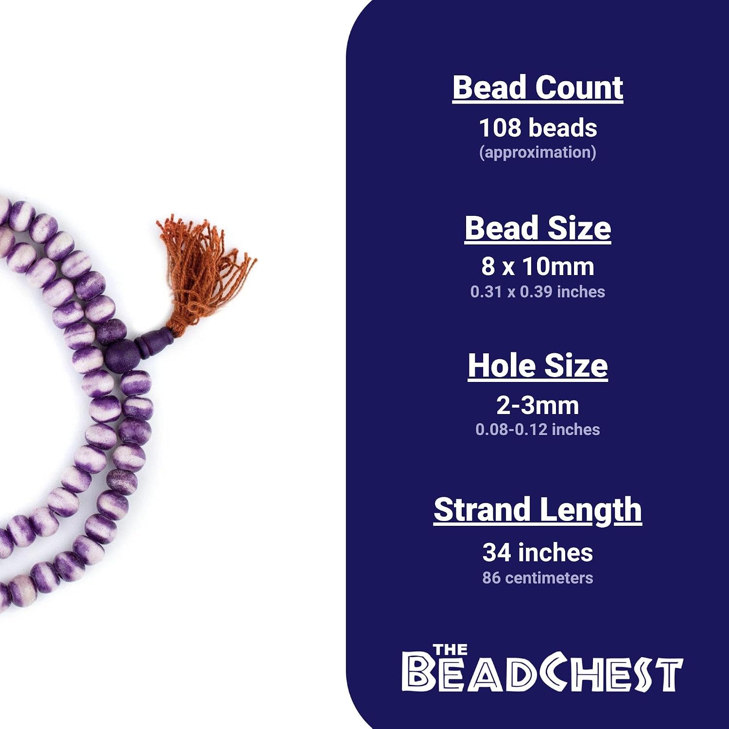 The Bead Chest Purple Rustic Bone Mala Beads (10mm)