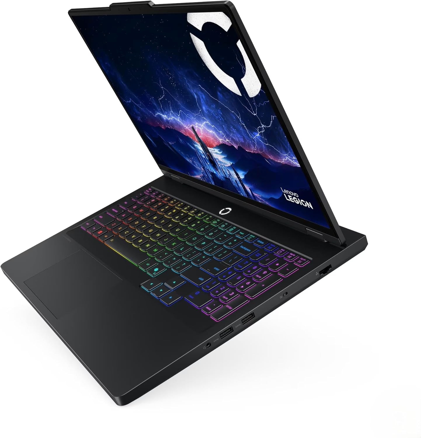 Fechar-se view of the Lenovo Legion Pro 5 keyboard with RGB backlighting