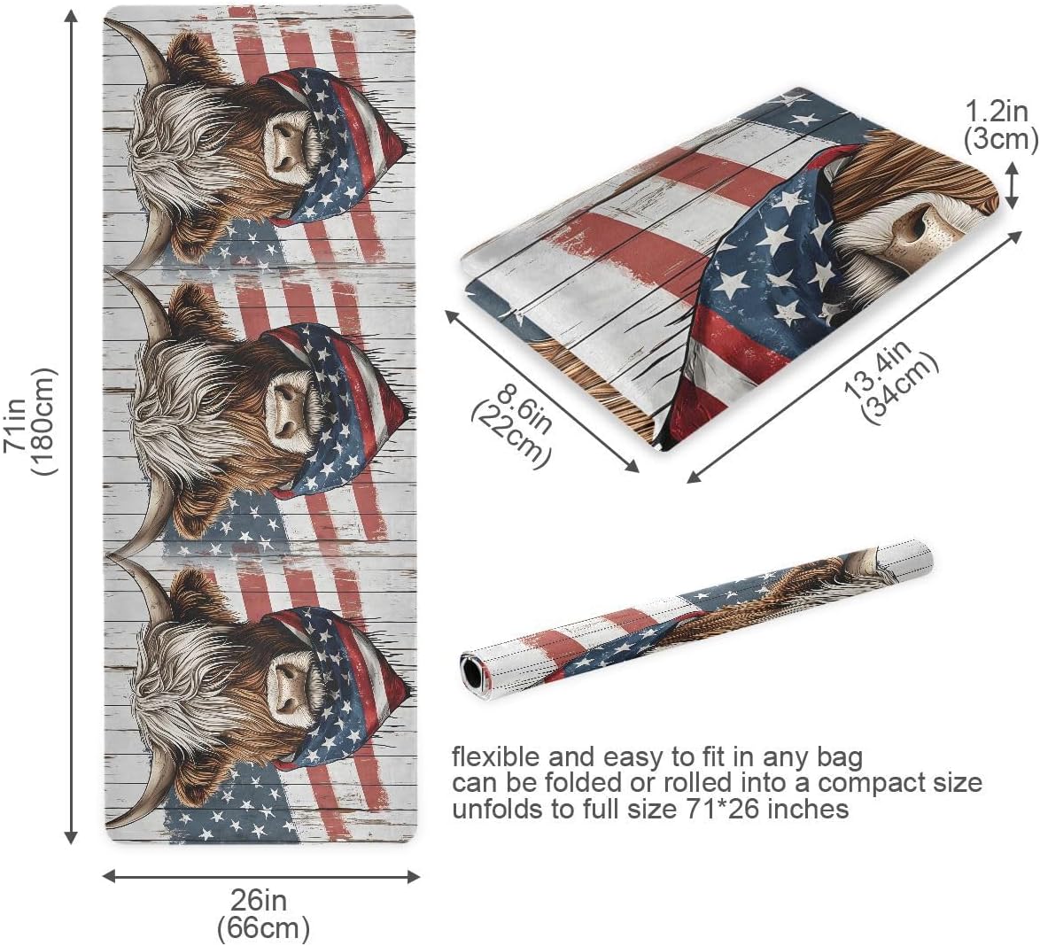 ALAZA Highland Cow USA Flag Yoga Mat Non Slip Fitness Exercise Mat, Workout Mat for Yoga, Pilates and Floor Exercises