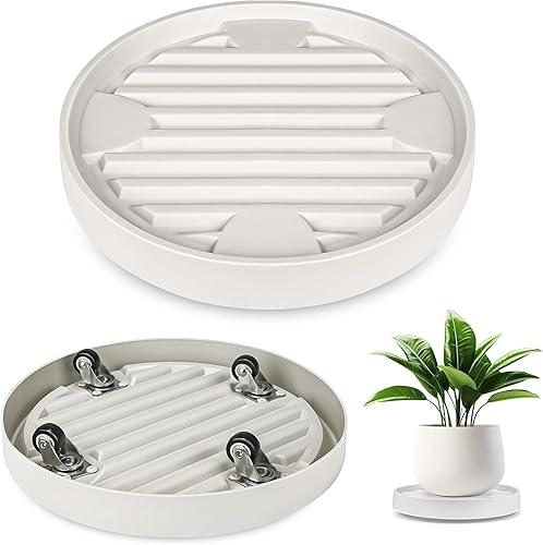 Miniatura 7 de Dcpes Organizador para plantas con ruedas ocultas, base de rodillo de maceta de 9.8 pulgadas, soporte para plantas rodante de 360, carrito de