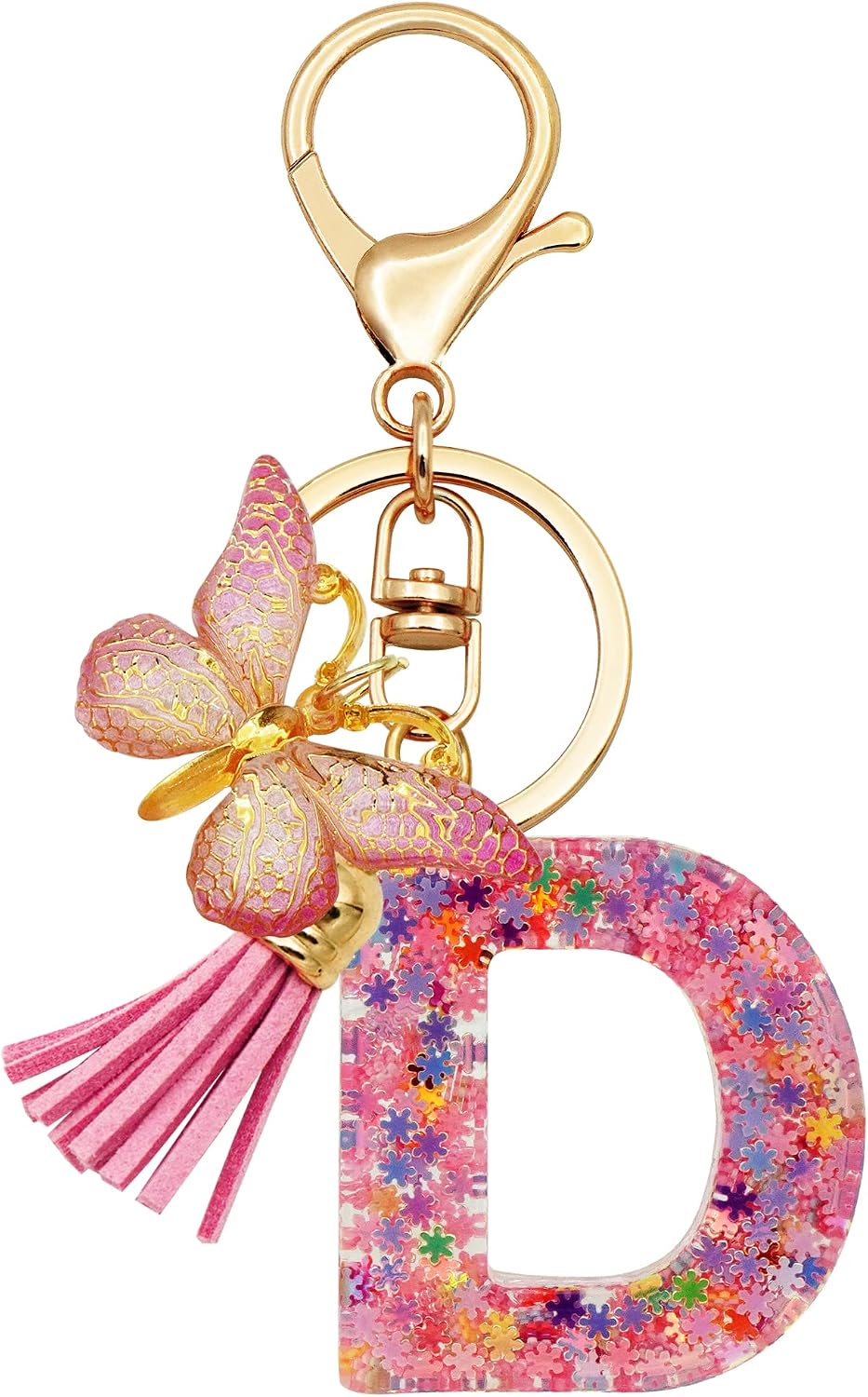 TTYY Initial Letter Keychain for Women Gift for Young Teenage Girl Gifts for Christmas to Mom Daughter Pink tassel