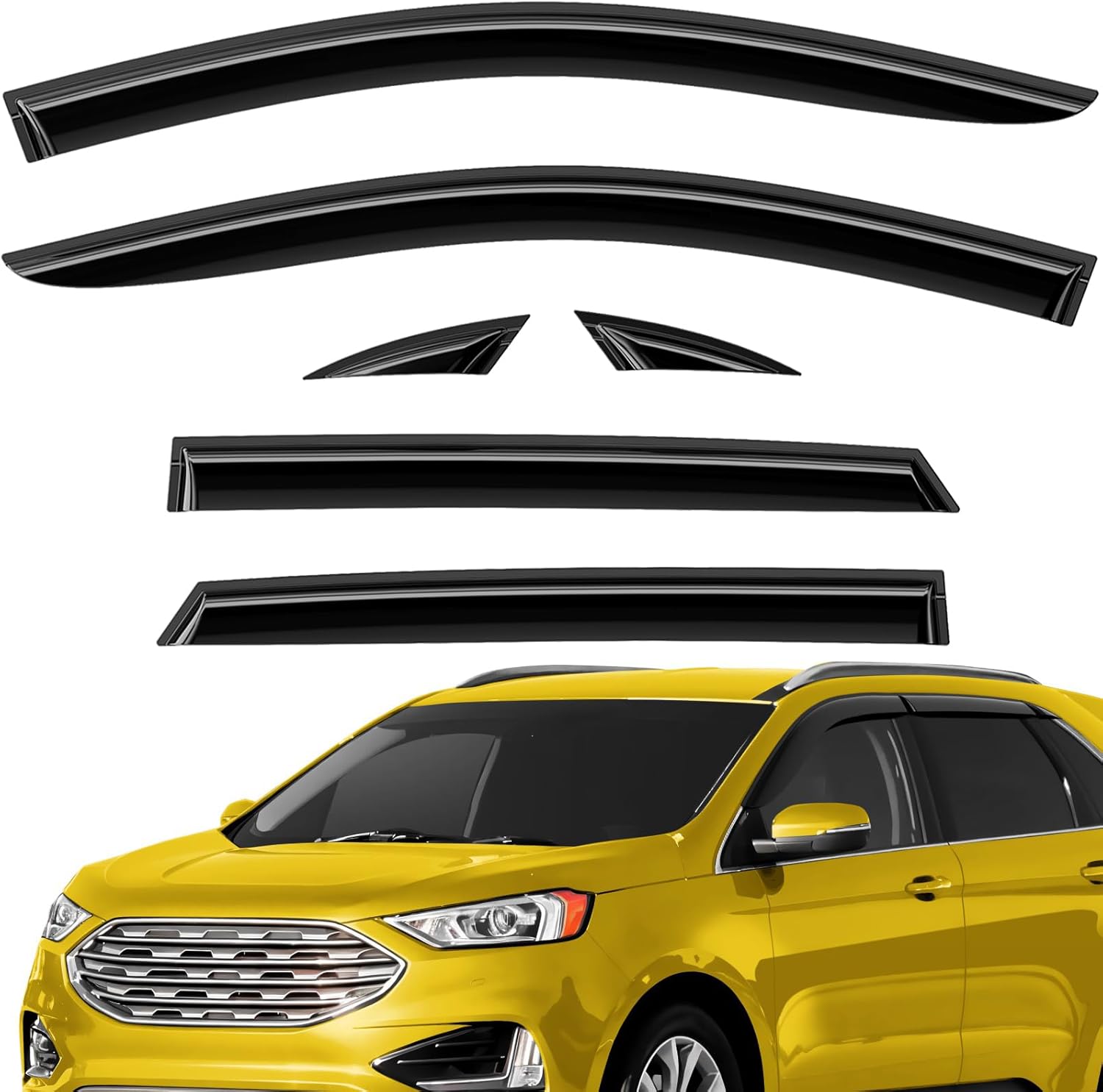 Extra Durable Window Deflectors Tape-On Window Visors Rain Guards Fit for Ford Edge 2015-2024, Sun Visors, Wind Vent for Shades, Exterior Car Accessories - 6pcs. AG0499