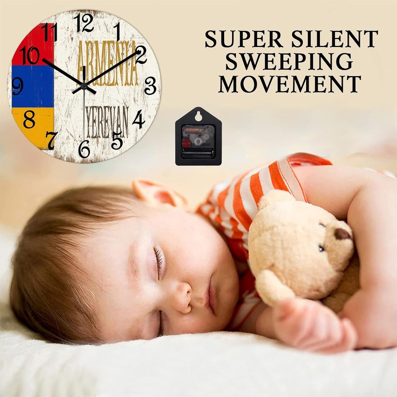 15 Inch PVC Wall Clock Armenia Yerevan Digital Wall Clock Armenia National Flag Large Clock Wall Decorations for Bedroom Office School Decorations