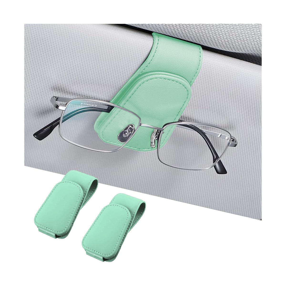AICEL 2PCS Sunglasses Holders for Car Sun Visor, Magnetic Clip, Green