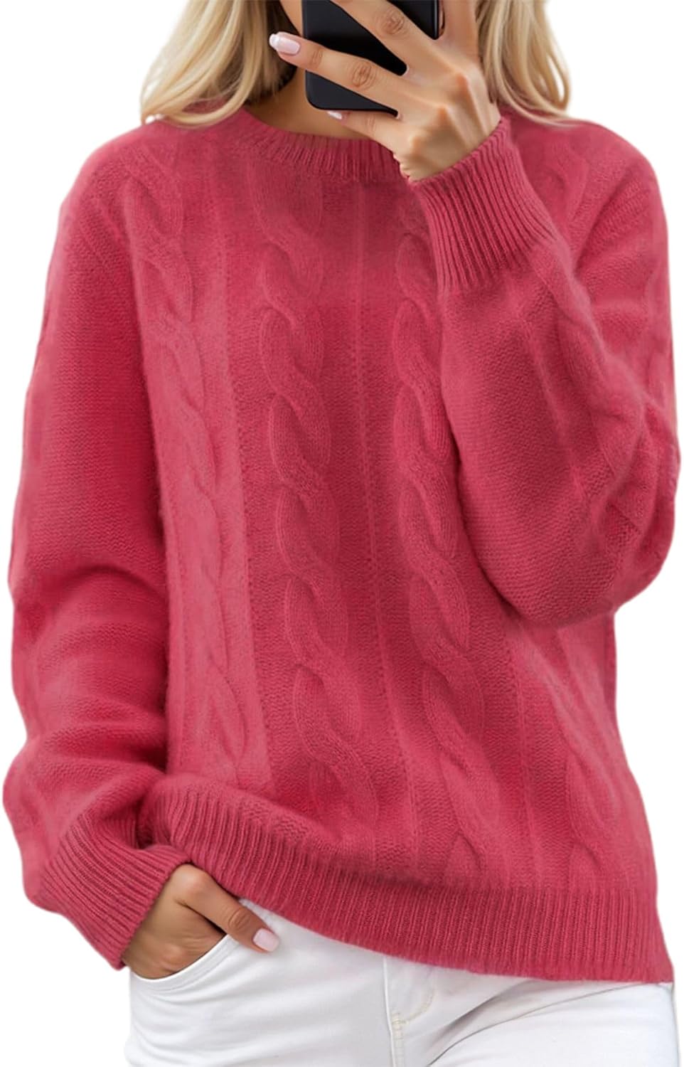 ZOCANIA Sweaters for Women 2025 Cable Knit Chunky Sweater Crew Neck Long Sleeve Women's Pullovers Basic Fall Warm Tops