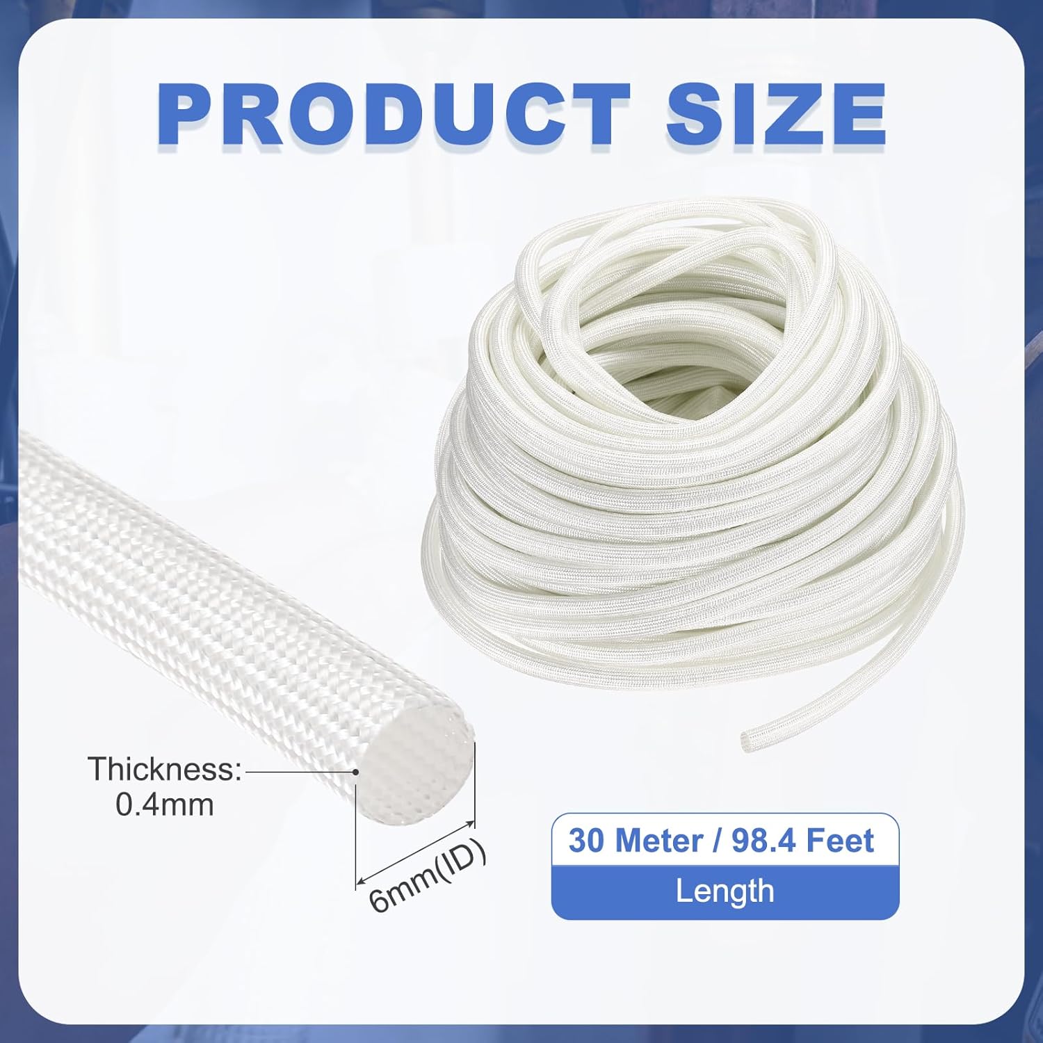 uxcell Insulation Cable Protector,6mm/0.24 Inch-30m/98 Feet High Temp Fiberglass Sleeve White